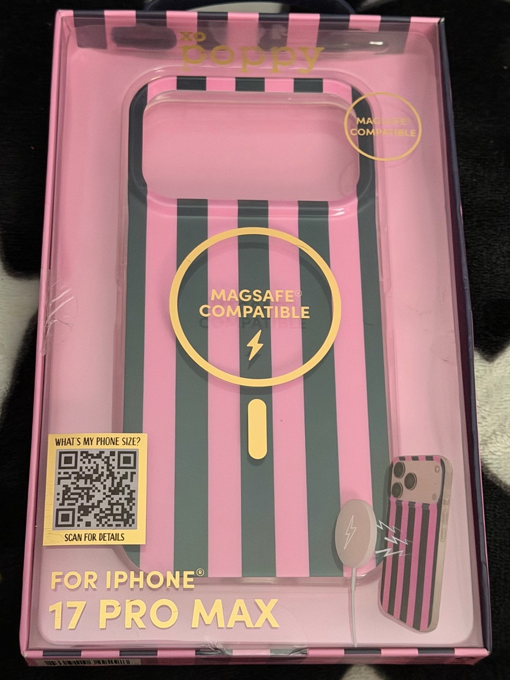XO Poppy Magsafe Compatible Pink & Black Stripe Case for iPhone 17 Pro Max